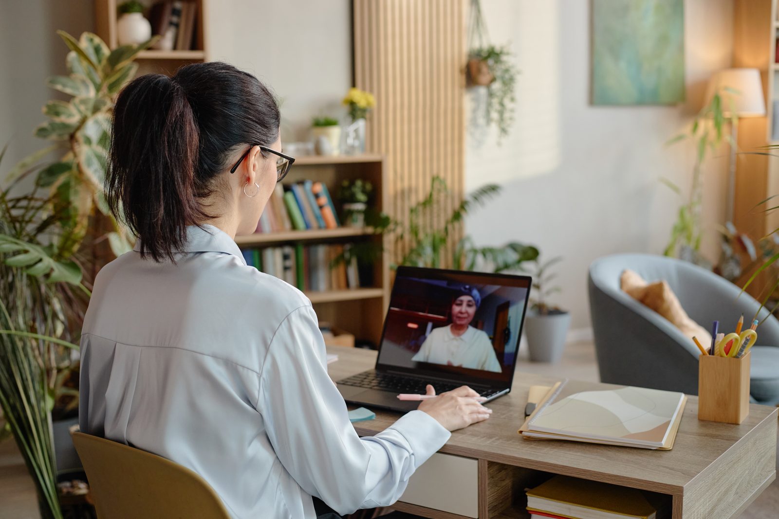 Clinician providing telehealth care